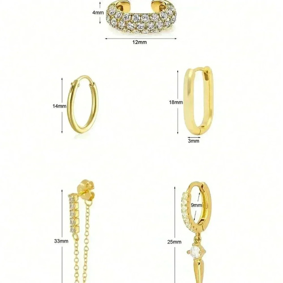 Women's Classic 24K Gold Plated Cubic Zirconia Hoop Earrings - Picture 3 of 5